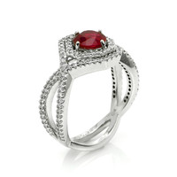 0.96 Ct. Ruby and Natural Diamond Pave Ring, 18K White Gold Image