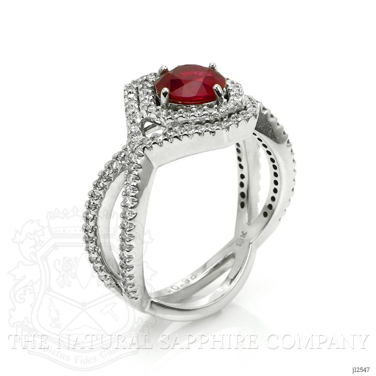 0.96 Ct. Ruby and Natural Diamond Pave Ring, 18K White Gold