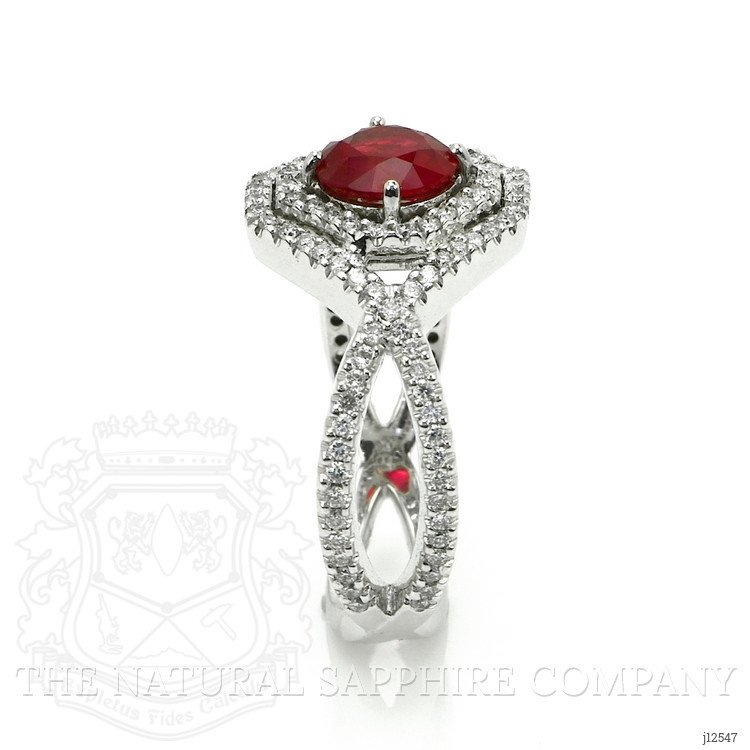 0.96 Ct. Ruby and Natural Diamond Pave Ring, 18K White Gold