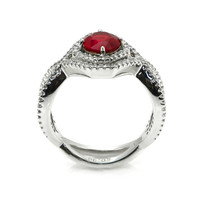0.96 Ct. Ruby and Natural Diamond Pave Ring, 18K White Gold Image