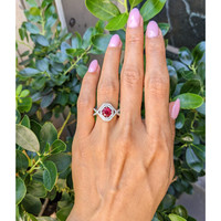 0.96 Ct. Ruby and Natural Diamond Pave Ring, 18K White Gold Life Style