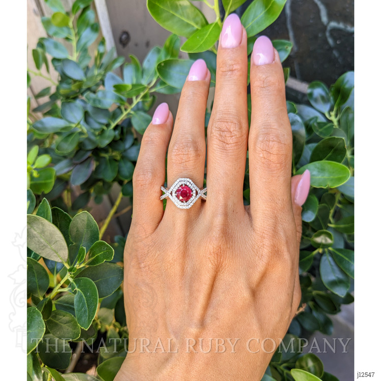 0.96 Ct. Ruby and Natural Diamond Pave Ring, 18K White Gold