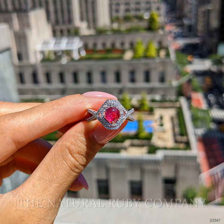 0.96 Ct. Ruby and Natural Diamond Pave Ring, 18K White Gold