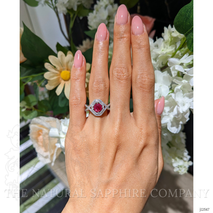 0.96 Ct. Ruby and Natural Diamond Pave Ring, 18K White Gold