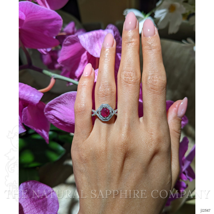 0.96 Ct. Ruby and Natural Diamond Pave Ring, 18K White Gold