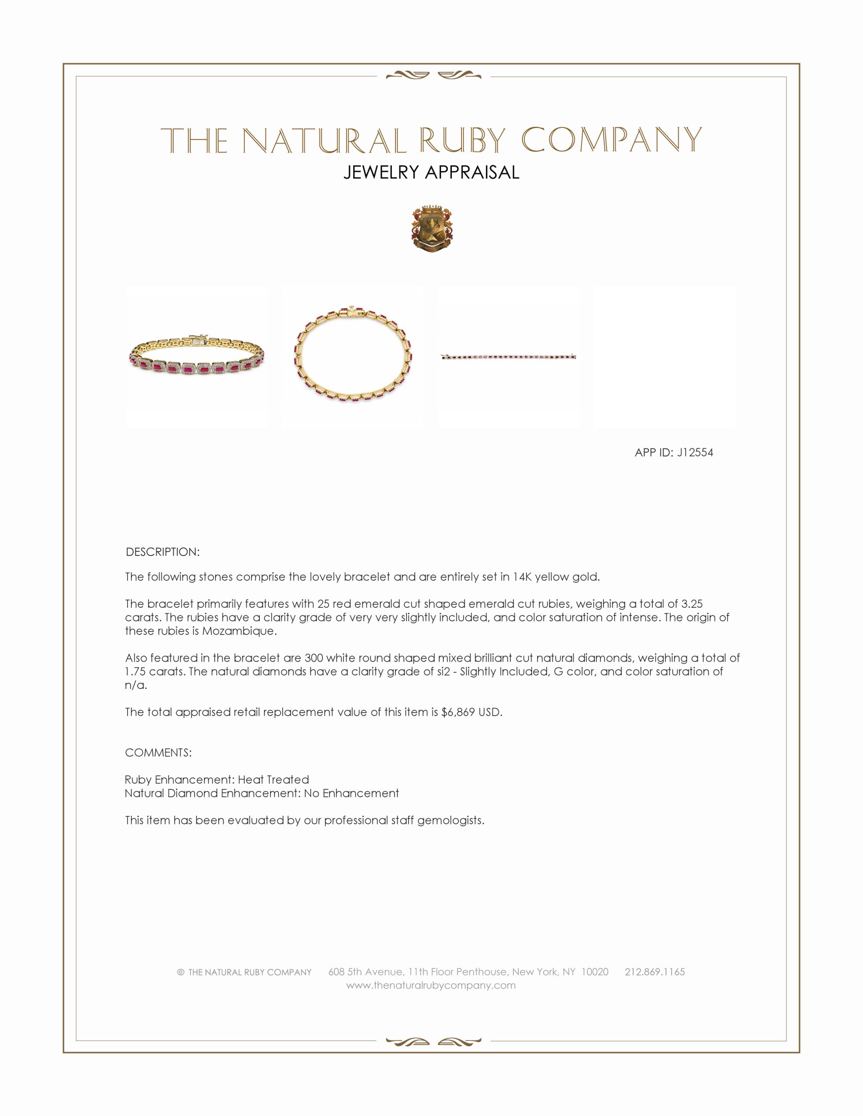 3.25 Ct.Tw. Ruby and Natural Diamond Pave Bracelet, 14K Yellow Gold