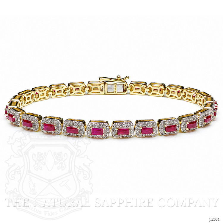 3.25 Ct.Tw. Ruby and Natural Diamond Pave Bracelet, 14K Yellow Gold