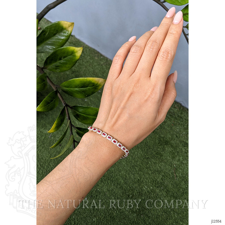 3.25 Ct.Tw. Ruby and Natural Diamond Pave Bracelet, 14K Yellow Gold