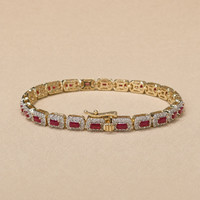3.25 Ct.Tw.Total Carat Weight Ruby and Natural Diamond Pave Bracelet, 14K Yellow Gold Life Style