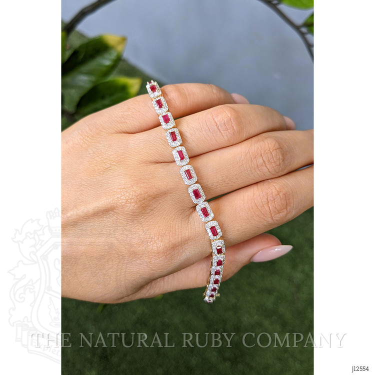 3.25 Ct.Tw. Ruby and Natural Diamond Pave Bracelet, 14K Yellow Gold
