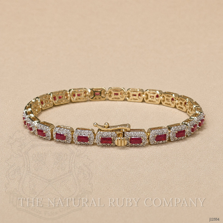 3.25 Ct.Tw. Ruby and Natural Diamond Pave Bracelet, 14K Yellow Gold