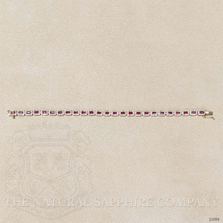 3.25 Ct.Tw. Ruby and Natural Diamond Pave Bracelet, 14K Yellow Gold