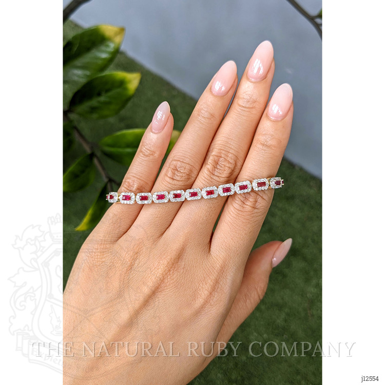 3.25 Ct.Tw. Ruby and Natural Diamond Pave Bracelet, 14K Yellow Gold