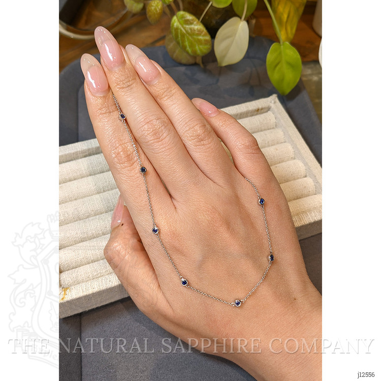 0.66 Ct. Blue Sapphire Bezel Necklace, 14K White Gold