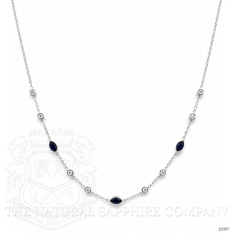 0.55 Ct. Blue Sapphire and Natural Diamond Bezel Necklace, 14K White Gold