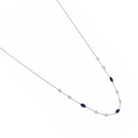 0.55 Ct. Blue Sapphire and Natural Diamond Bezel Necklace, 14K White Gold Image