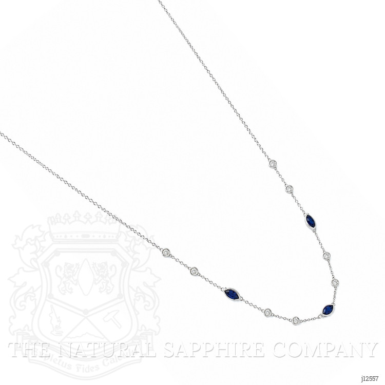 0.55 Ct. Blue Sapphire and Natural Diamond Bezel Necklace, 14K White Gold
