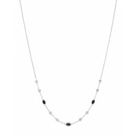 0.55 Ct. Blue Sapphire and Natural Diamond Bezel Necklace, 14K White Gold Image