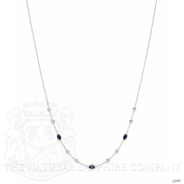 0.55 Ct. Blue Sapphire and Natural Diamond Bezel Necklace, 14K White Gold