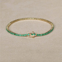 2.73 Ct.Tw.Total Carat Weight Emerald Tennis/Line Bracelet, 14K Yellow Gold Life Style
