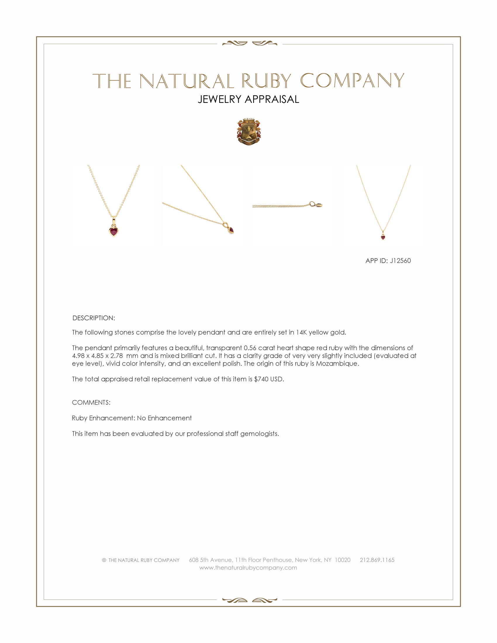 0.56 Ct. Ruby Bezel Pendant, 14K Yellow Gold