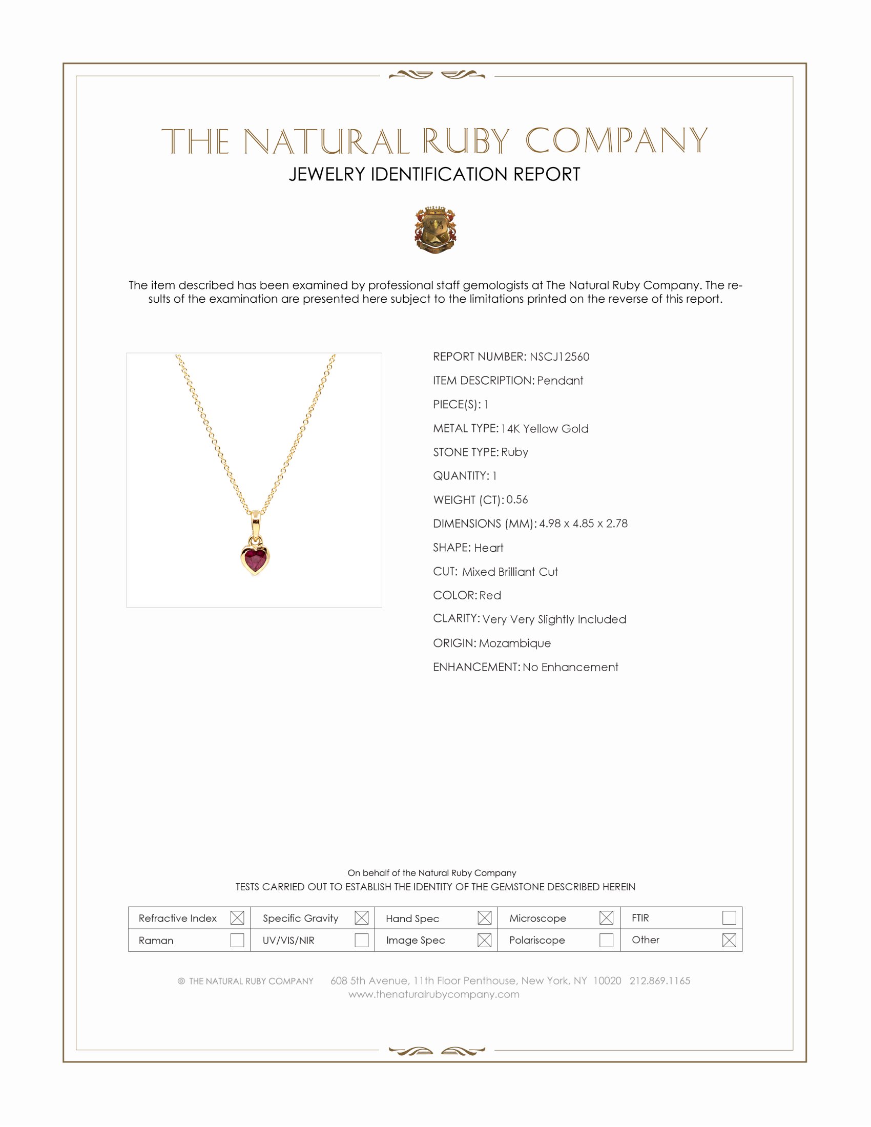 0.56 Ct. Ruby Bezel Pendant, 14K Yellow Gold