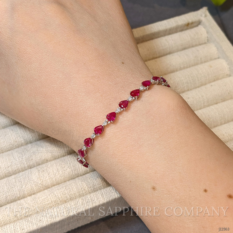6.72 Ct.Tw. Ruby and Natural Diamond Solitaire Bracelet, 14K White Gold