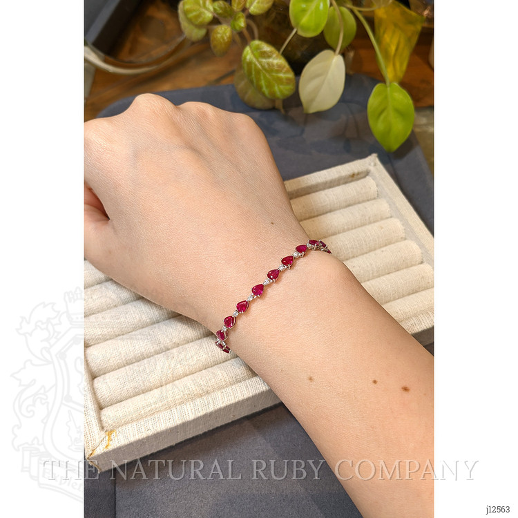 6.72 Ct.Tw. Ruby and Natural Diamond Solitaire Bracelet, 14K White Gold