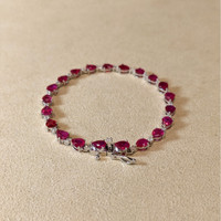 6.72 Ct.Tw.Total Carat Weight Ruby and Natural Diamond Solitaire Bracelet, 14K White Gold Life Style