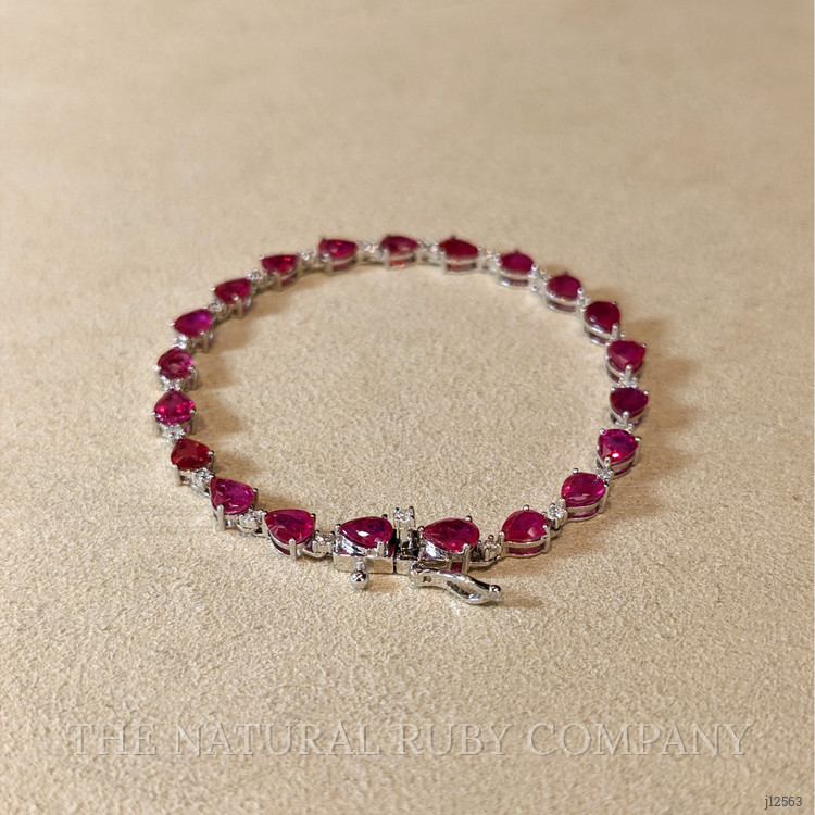 6.72 Ct.Tw. Ruby and Natural Diamond Solitaire Bracelet, 14K White Gold
