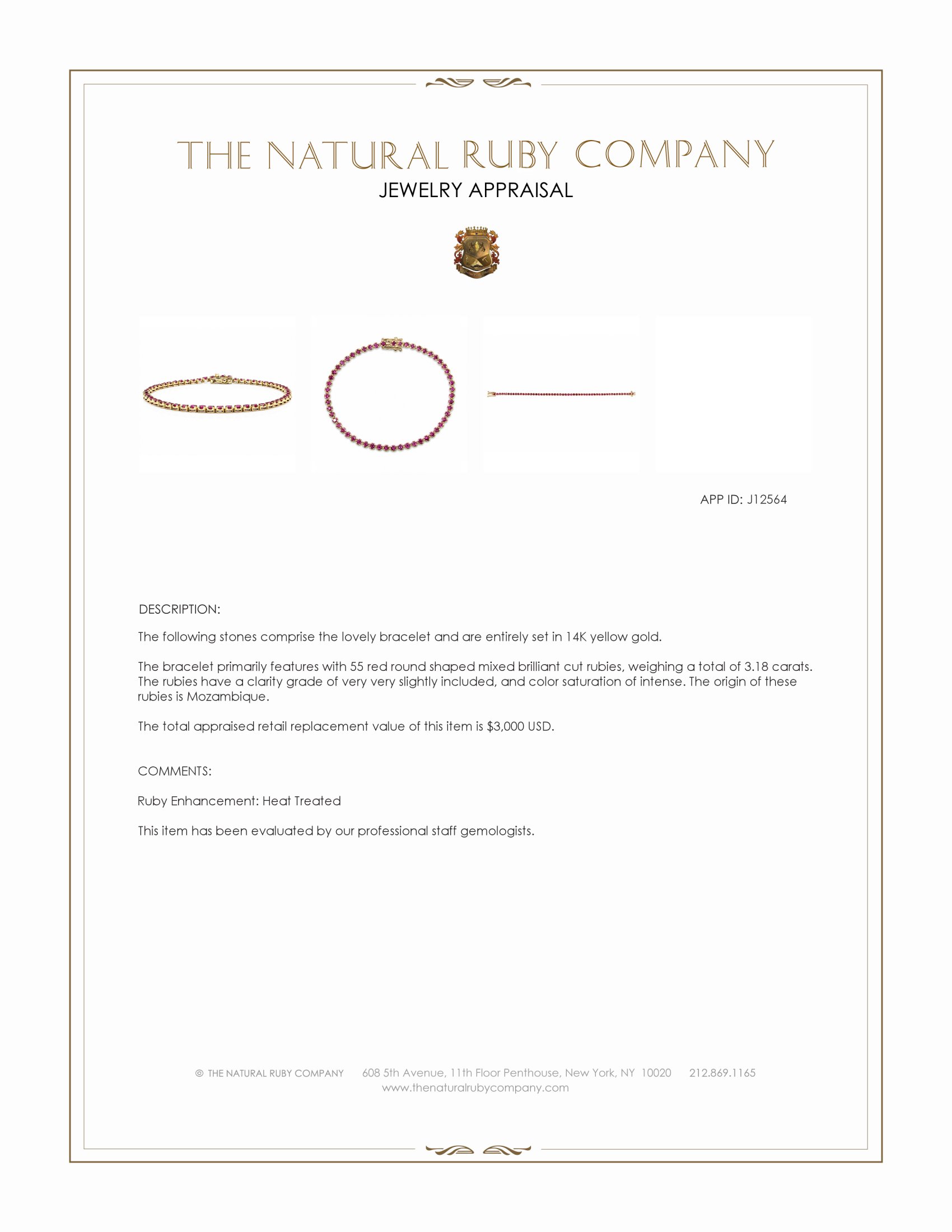 3.18 Ct.Tw. Ruby Tennis/Line Bracelet, 14K Yellow Gold