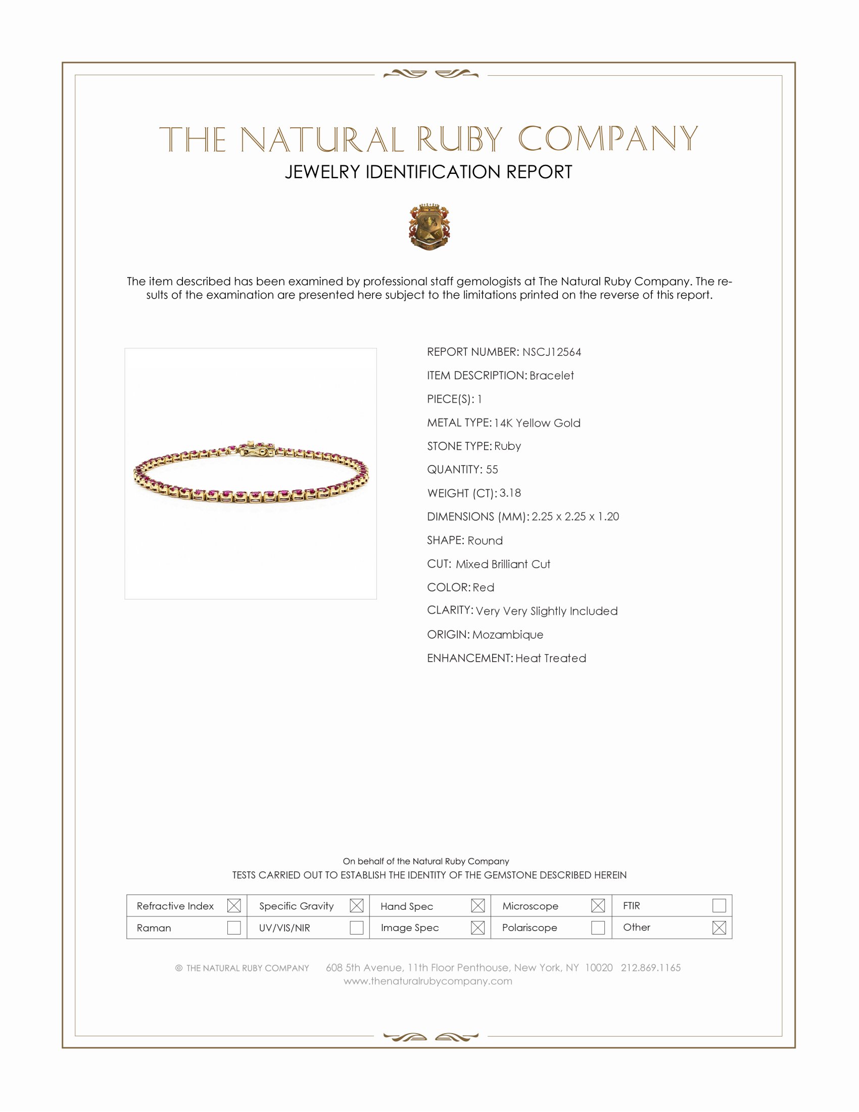 3.18 Ct.Tw. Ruby Tennis/Line Bracelet, 14K Yellow Gold