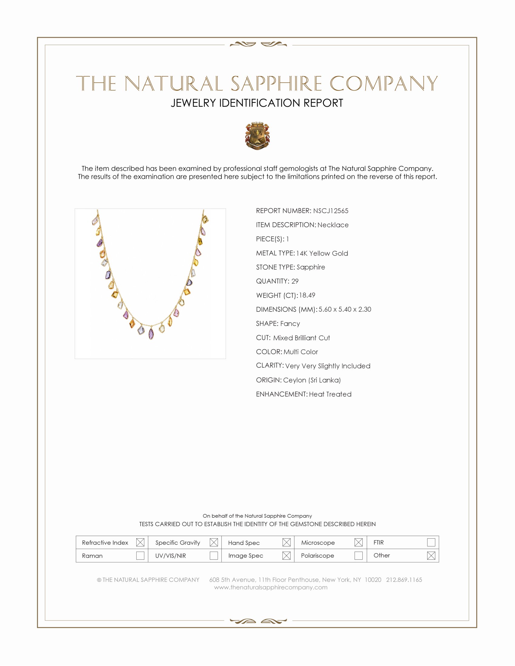 18.49 Ct. Multi Color Sapphire Bezel Necklace, 14K Yellow Gold