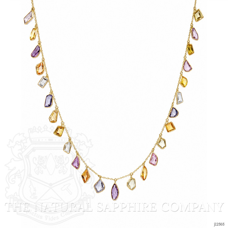 18.49 Ct. Multi Color Sapphire Bezel Necklace, 14K Yellow Gold