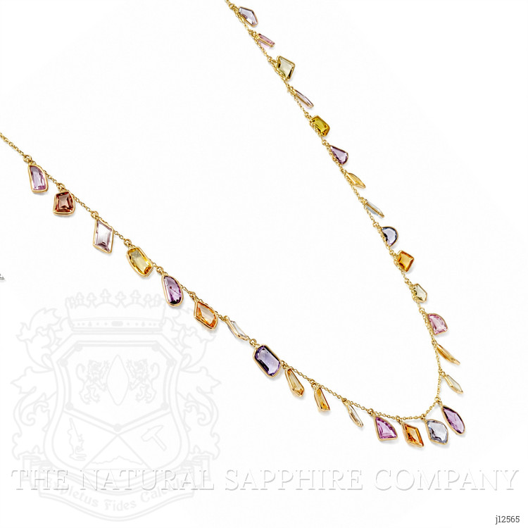 18.49 Ct. Multi Color Sapphire Bezel Necklace, 14K Yellow Gold