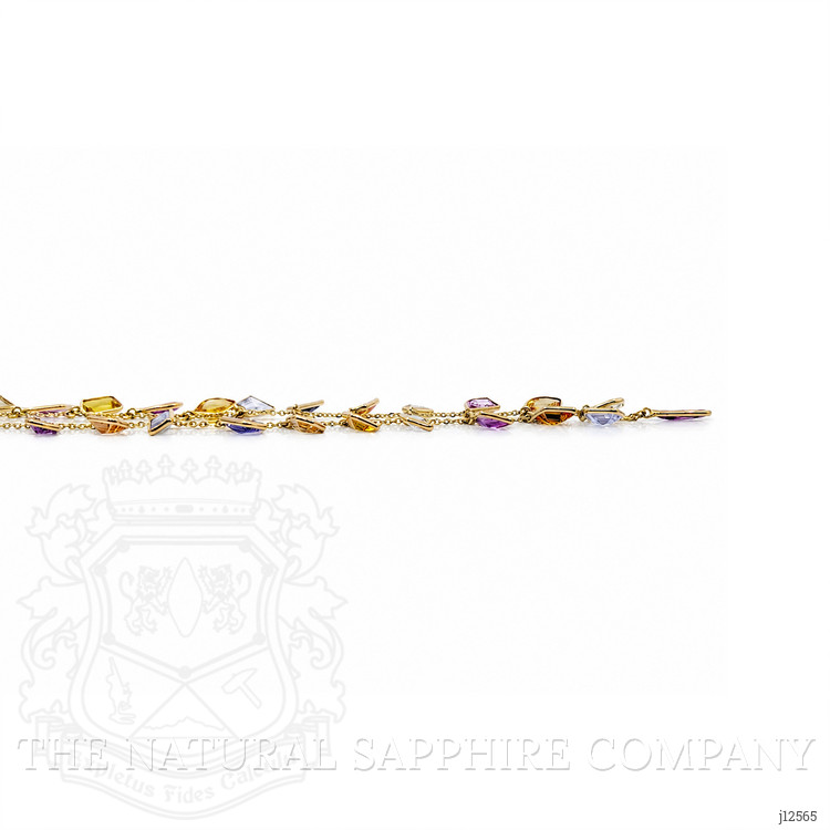 18.49 Ct. Multi Color Sapphire Bezel Necklace, 14K Yellow Gold