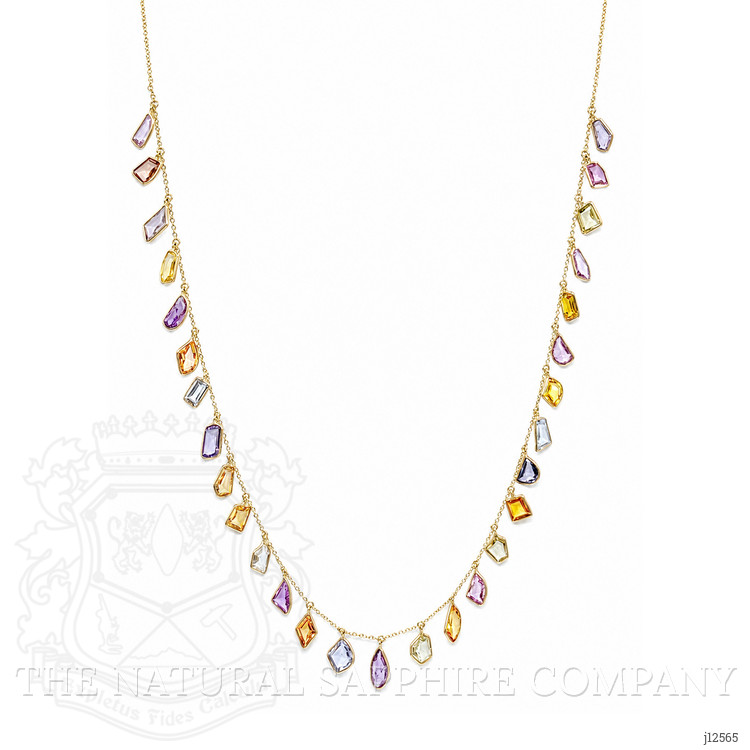 18.49 Ct. Multi Color Sapphire Bezel Necklace, 14K Yellow Gold
