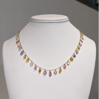18.49 Ct. Multi Color Sapphire Bezel Necklace, 14K Yellow Gold Life Style