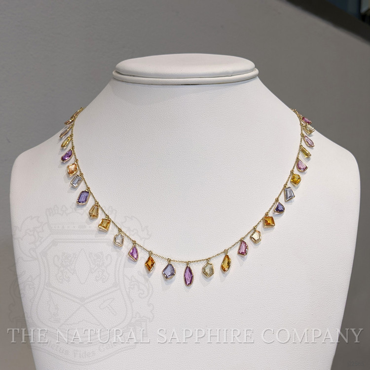 18.49 Ct. Multi Color Sapphire Bezel Necklace, 14K Yellow Gold