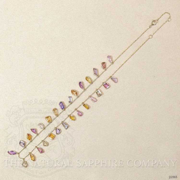 18.49 Ct. Multi Color Sapphire Bezel Necklace, 14K Yellow Gold
