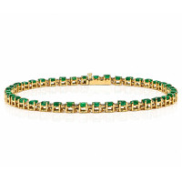 4.64 Ct.Tw.Total Carat Weight Emerald and Natural Diamond Tennis/Line Bracelet, 14K Yellow Gold Image