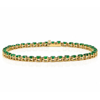 4.64 Ct.Tw.Total Carat Weight Emerald and Natural Diamond Tennis/Line Bracelet, 14K Yellow Gold Image