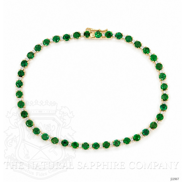 4.64 Ct.Tw. Emerald and Natural Diamond Tennis/Line Bracelet, 14K Yellow Gold