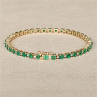 4.64 Ct.Tw.Total Carat Weight Emerald and Natural Diamond Tennis/Line Bracelet, 14K Yellow Gold Life Style