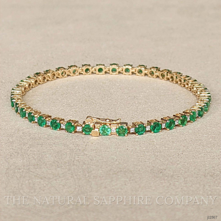 4.64 Ct.Tw. Emerald and Natural Diamond Tennis/Line Bracelet, 14K Yellow Gold