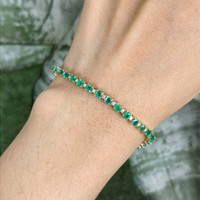 4.64 Ct.Tw.Total Carat Weight Emerald and Natural Diamond Tennis/Line Bracelet, 14K Yellow Gold Life Style