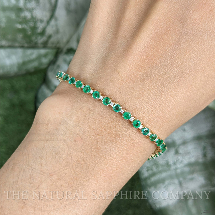 4.64 Ct.Tw. Emerald and Natural Diamond Tennis/Line Bracelet, 14K Yellow Gold
