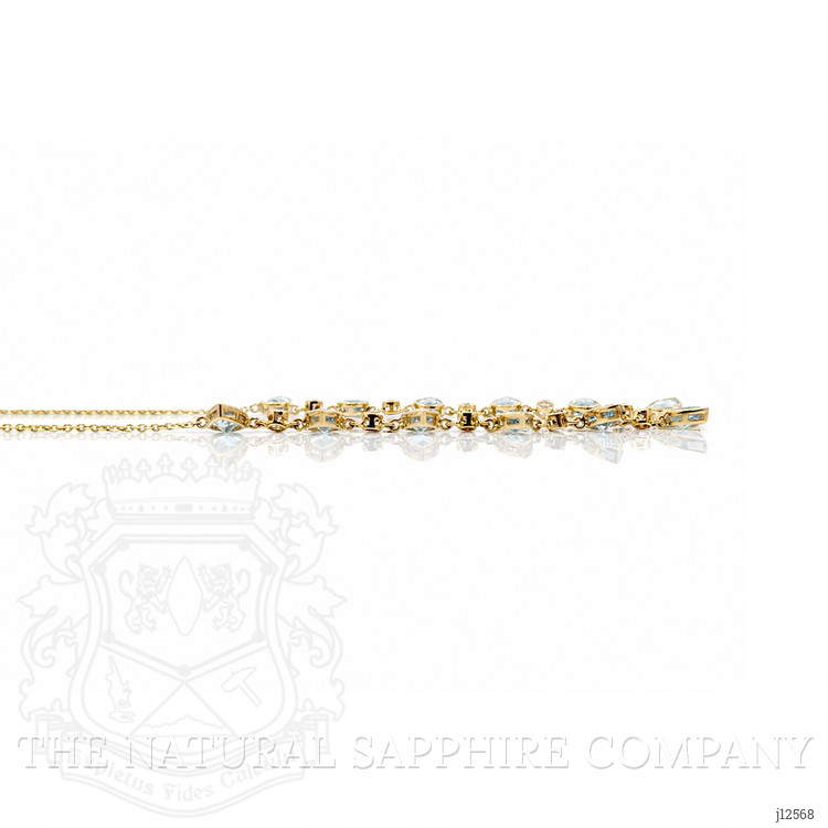 6.74 Ct. Blue Aquamarine and Natural Diamond Bezel Necklace, 14K Yellow Gold