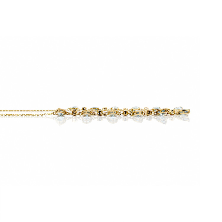 6.74 Ct. Blue Aquamarine and Natural Diamond Bezel Necklace, 14K Yellow Gold