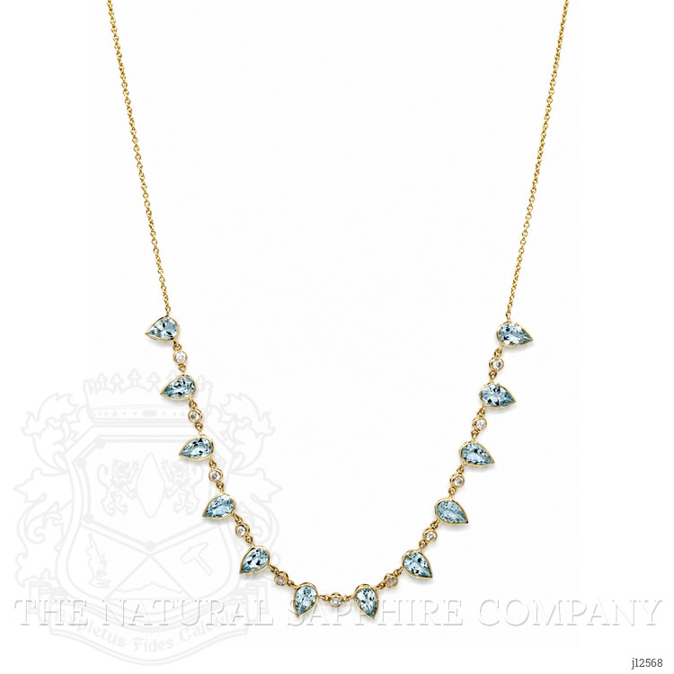 6.74 Ct. Blue Aquamarine and Natural Diamond Bezel Necklace, 14K Yellow Gold